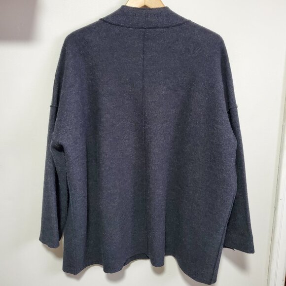 EILEEN FISHER Boiled Wool Cardigan Coatigan Coat Open Front Dark Grey Women's XL - Picture 6 of 10